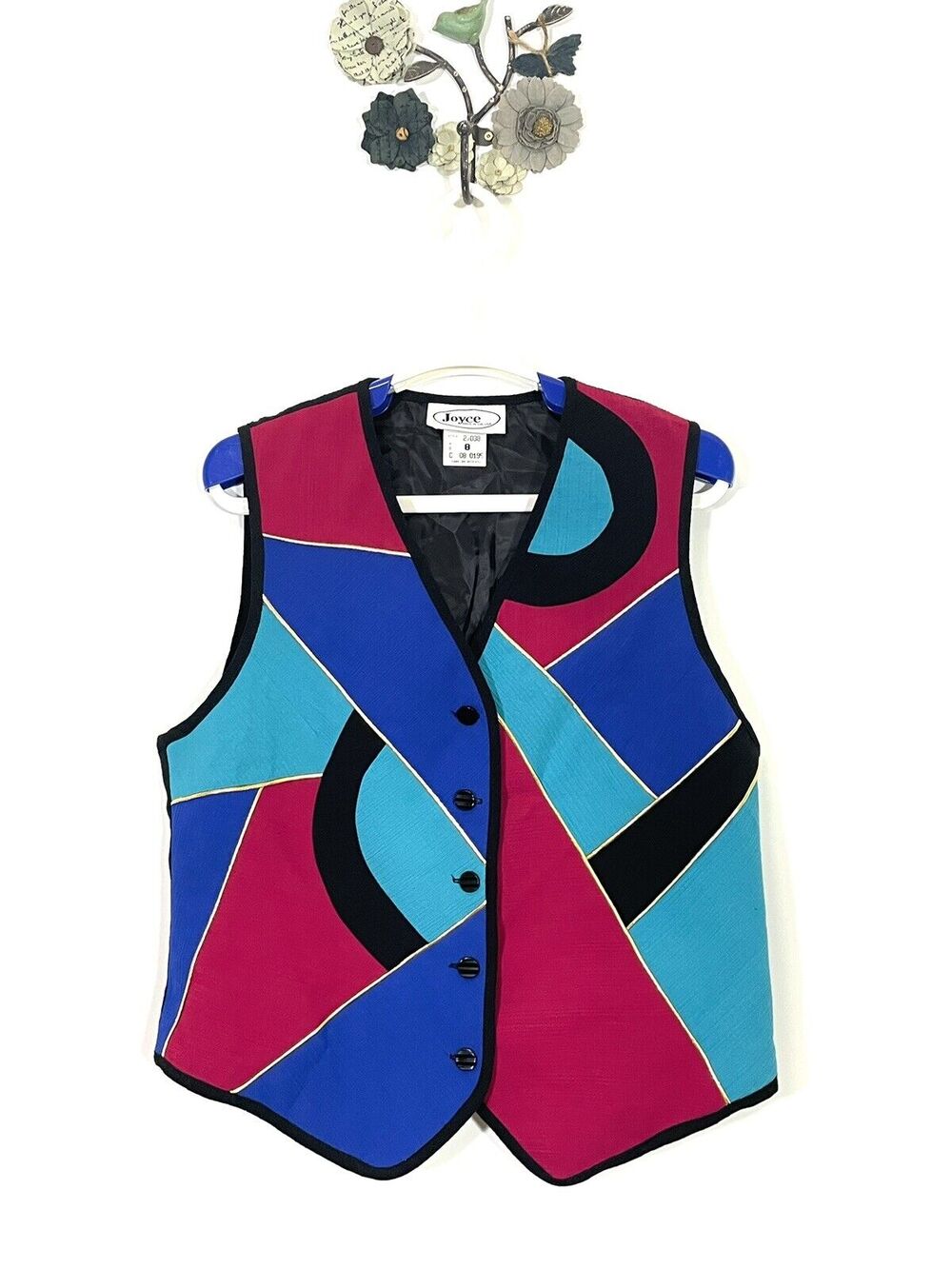 Joyce Women's Size 8 Vintage Color Blocked Geo Stained Glass Button Front Vest